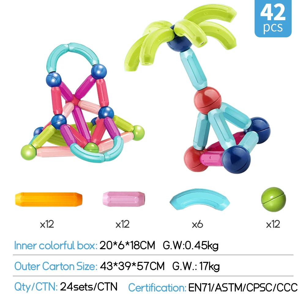 Customizable Baby Safety Magnetic Blocks Colorful Magnetic Building Sticks and Balls 3D Educational Toys Magnetic Rods for Kids