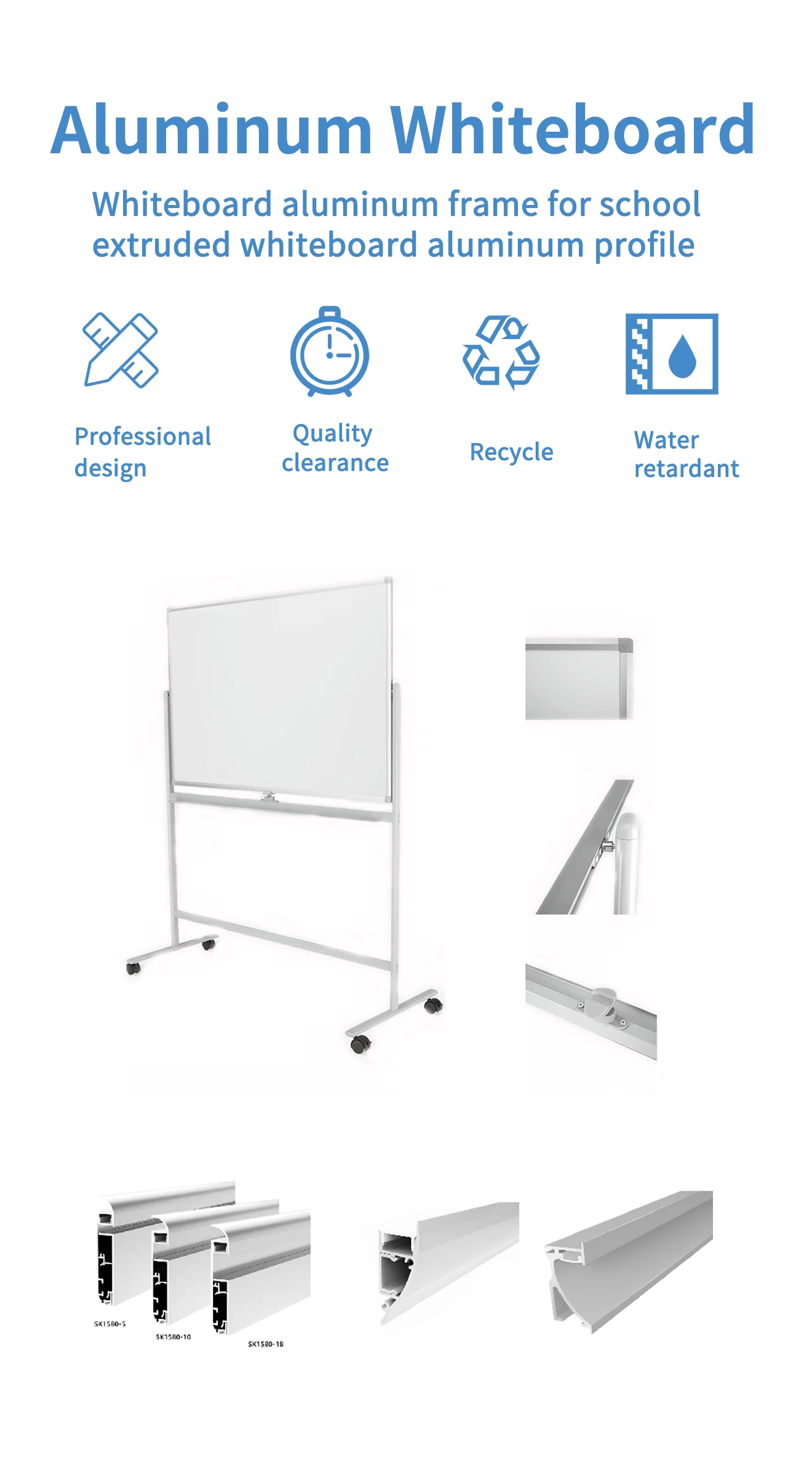 Aluminum Whiteboard Frame Extruded White Color Writing