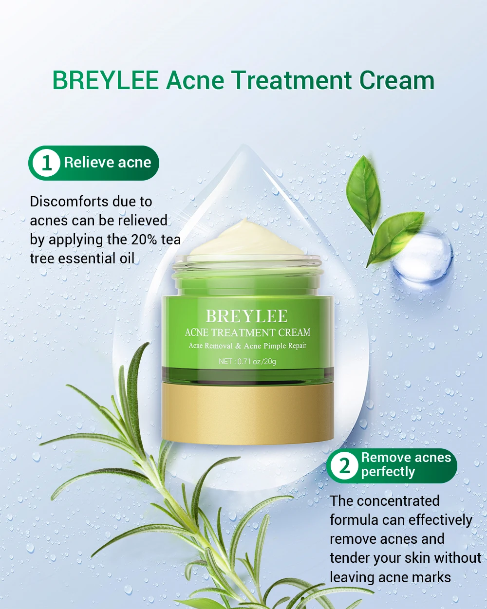 BREYLEE Private Label Tea Tree Oil Dark Spot Removing Acne Pimple Skin Repair Face Cream supplier