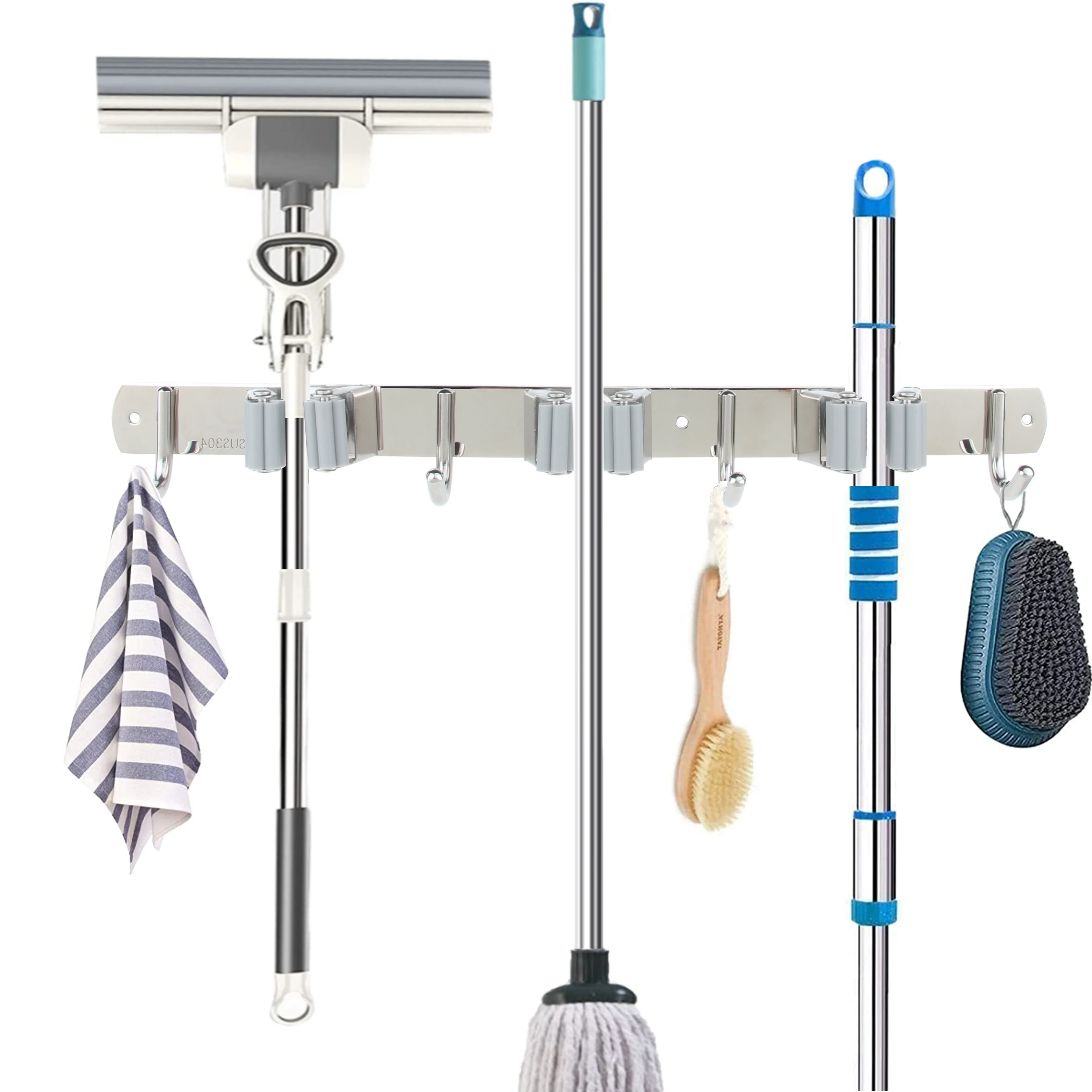 304 Stainless Steel Wall Mounted Multi-purpose Mops And Brooms Holder ...