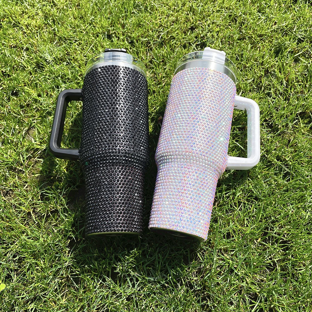 wholesale outdoor camping cup 40 Oz Rhinestone Studded Bling Tumbler Full Bling Rhinestone 40oz Tumbler with Handle and Straw