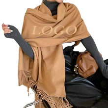 Custom pure color Cashmere Winter fringe Scarf Warm Neck Tassel Scarves Soft Pashmina Shawl Ladies Women