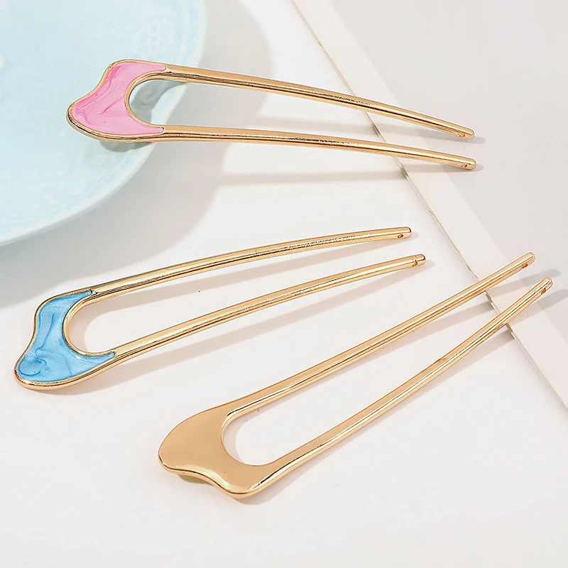 Шпильки для волос в форме U-образного сплава с логотипом на заказ модные красочные мраморные металлические шпильки аксессуары