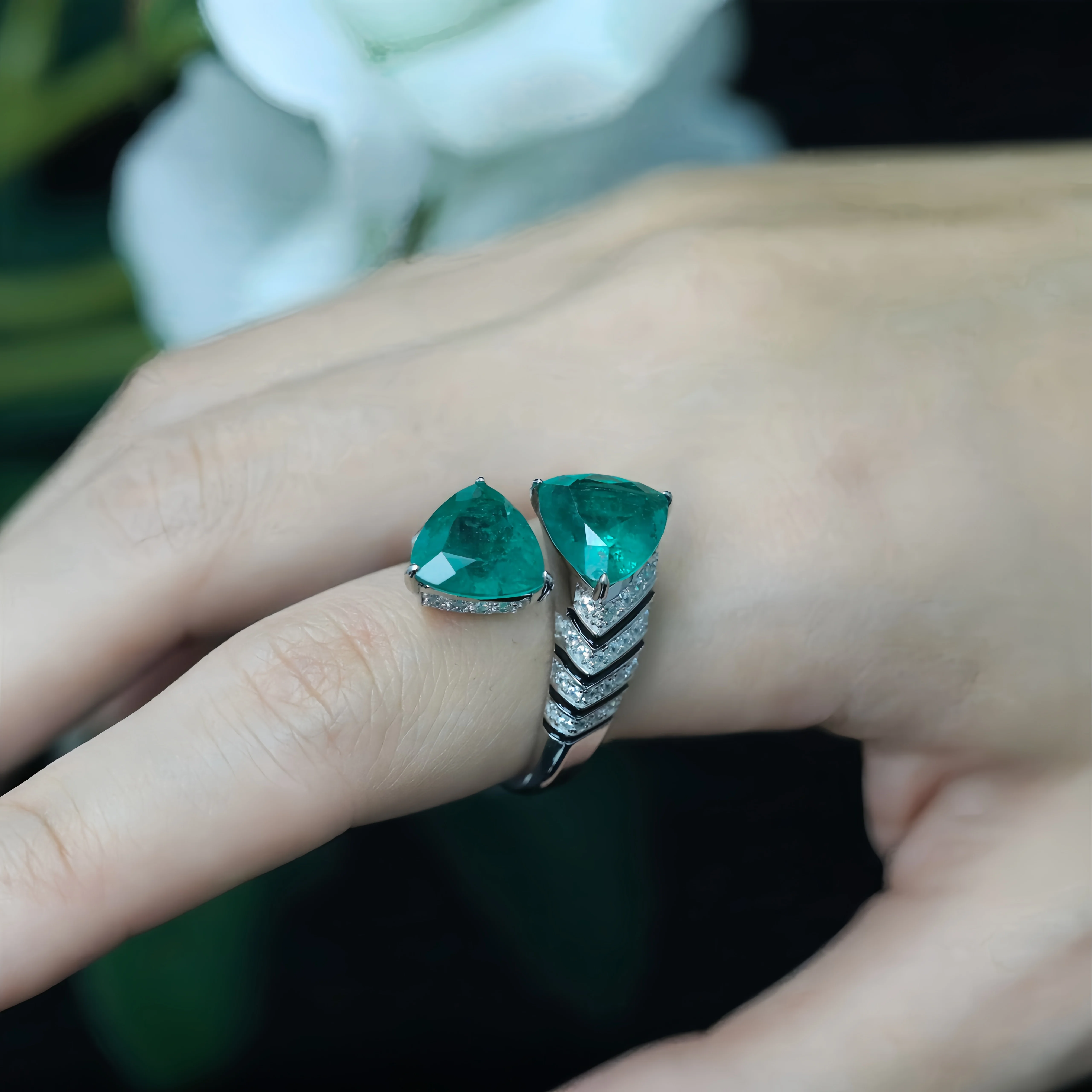 MUSHAN Jewelry Factory 925 Sterling Silver Adjustable Ring Luxury Designer Green High Carbon Diamond Fine Jewelry Women Rings
