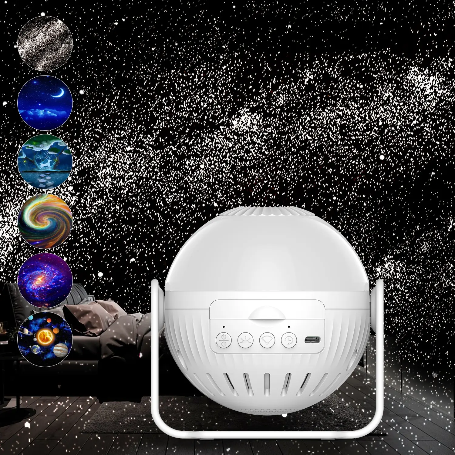 360 Adjustable USB Rotating Starry Space Sky Aurora Moon Lamp Gift Planetarium Led Star Night Light Astronaut Galaxy Projector