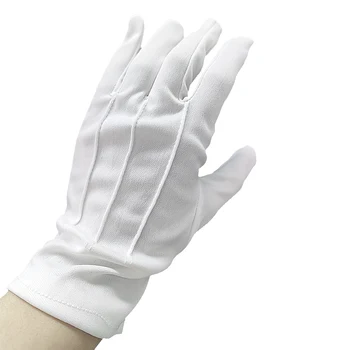 Custom logo 100 cotton three ribs jewelry premium uniform marching band white cotton gloves working gloves ceremonial gloves