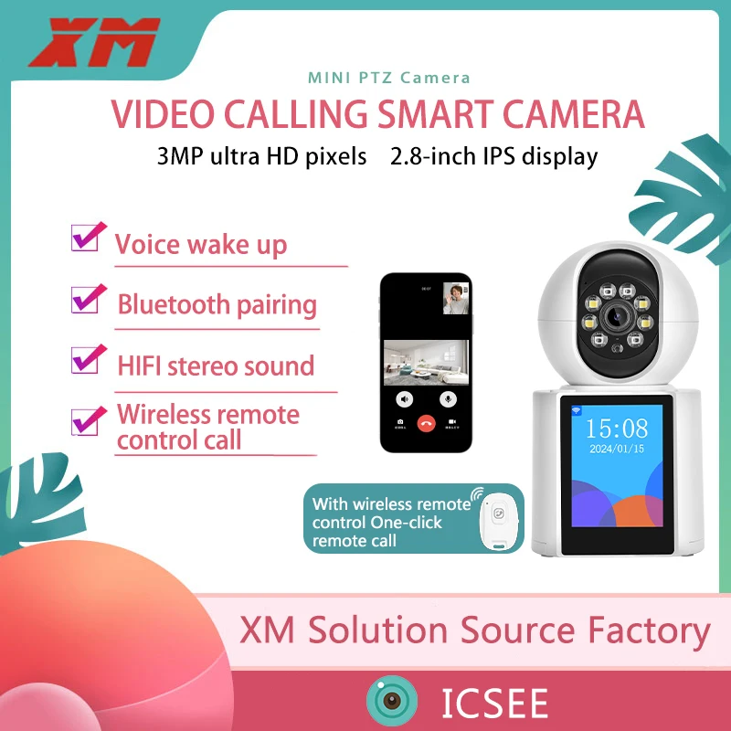2.8Inch IPS Display Bluetooth Pairing Wireless Remote Control ICSEE Wifi Security Camera