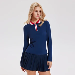 New Arrival Flared Collar 1/4 Zipper Long Sleeve Women's Slimming Yoga Top Outdoor Training Golf Tennis Sports Set