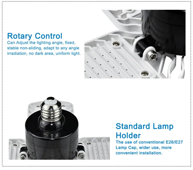 Indoor Lighting Deformable 60W 6000LM 6500K 4 Leaf Ceiling Warehouse Workshop LED Garage Lights E26 E27