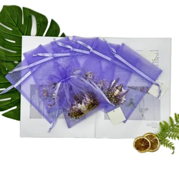 Customisable Lavender Pattern, clear Organza Drawstring Pocket