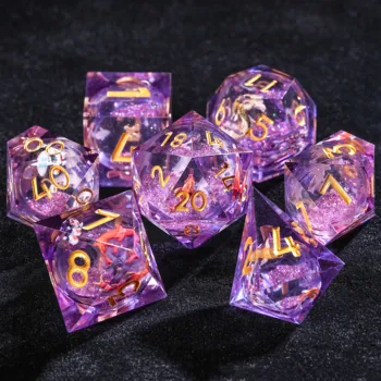 7Pcs Liquid Goldfish Dice Purple Resin Polyhedral Dice For DND Role Games Playing Collection Set