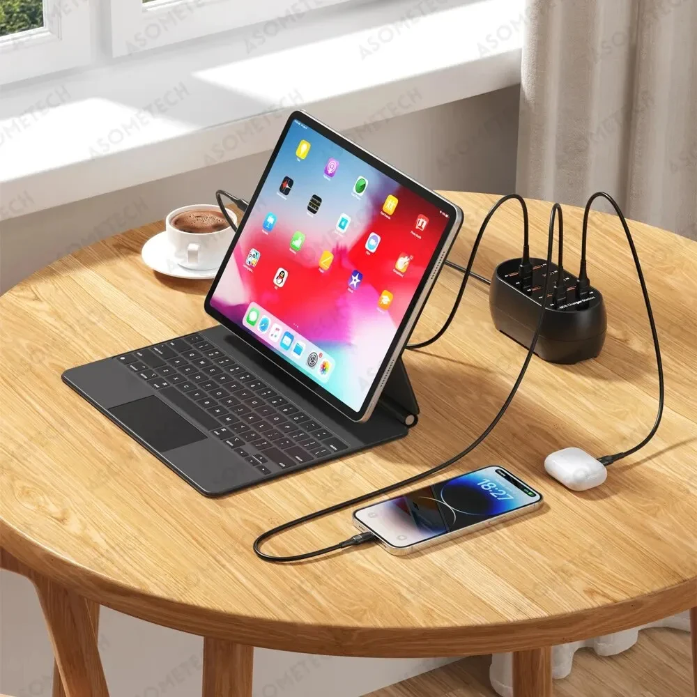 EONLINE 3D 50W/10A 10-Ports USB Charging Station Multi Port USB Hub Charger with for Cellphone & Tablet Multiple Devices - Image 6