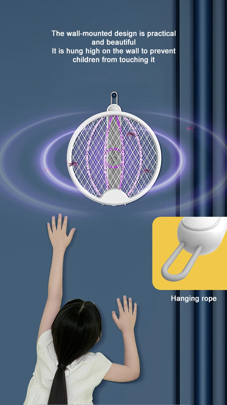 3-in-1 Wireless Charging Electric Mosquito Swatter Foldable Blue Light Electric Shock Fly Killer