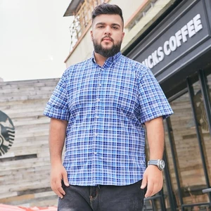 Factory 100% Cotton Plaid Shirt Oversize Short Sleeve Men's Loose Half Sleeve Men's Shirts
