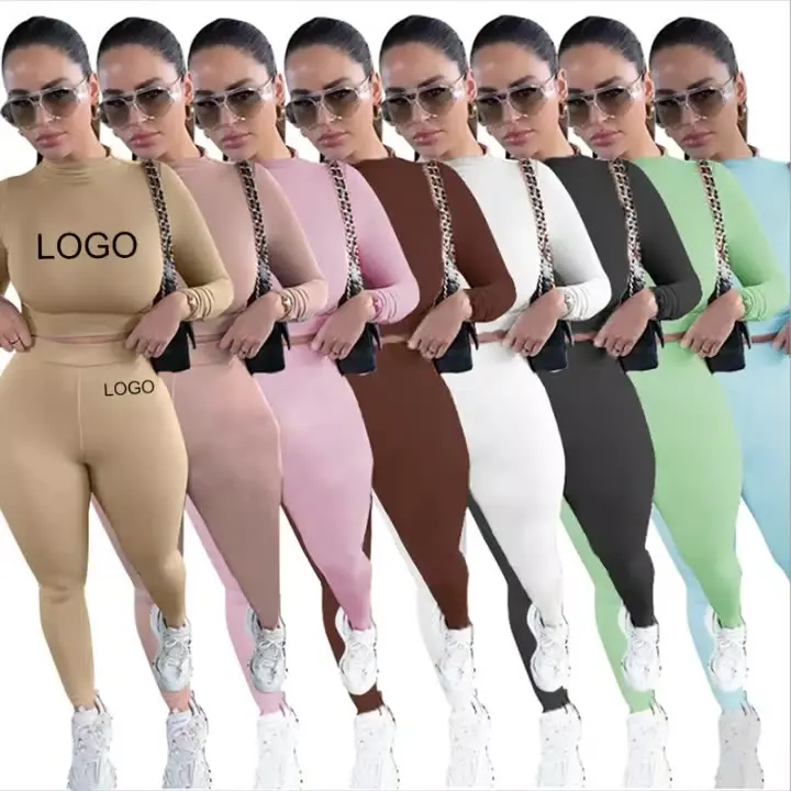 Conjunto De Dos Piezas De Pantalones De Cuello Alto Para Mujer,Ropa Con  Logotipo Personalizado,Moda Informal,Venta Al Por Mayor,Primavera Y Otoño -  Buy Trajes Para Las Mujeres,Nuevo Otoño De Manga Larga De Cuello