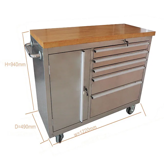 Factory Direct 48 Inch Mobile Anti-Fingerprint Stainless Steel Tool Cabinet 10 Drawer with Workbench for Garage Workshop