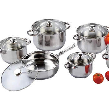 Customizable 12Pcs Big Capacity Stainless Steel Cookware Raw Material Stock Stainless Steel Kitchen Cookware Set
