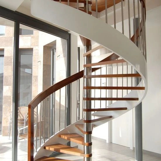 Foshan Factory High Quality Wood Stairs Step Spiral Stairs with Glass Railing for sale