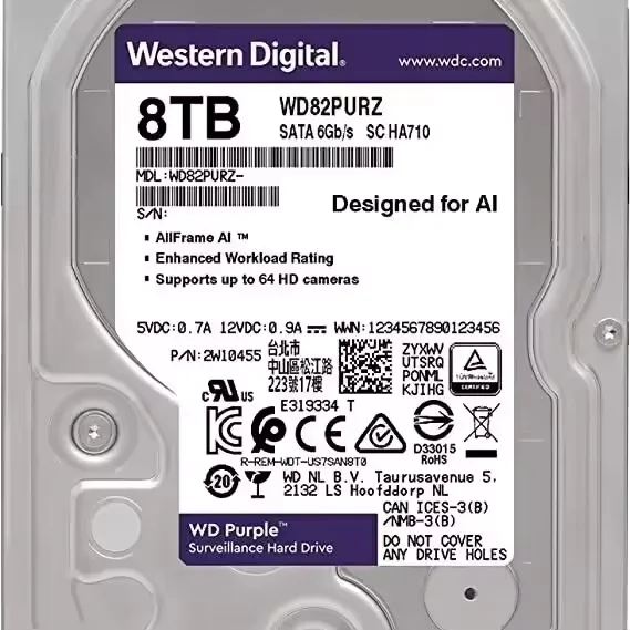 WD82PURZ HDD - 8TB Purple Internal Hard Drive for Servers