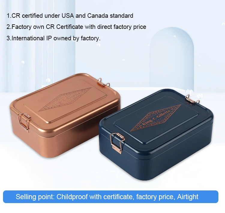 New Arrival 220X155x70mm Cmyk Color Tinplate Type Design Child Proof Cookies Tin Container Boxes