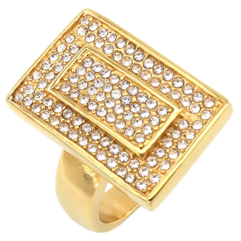 Men's Diamond Ring 18k Gold Plated Stainless Steel Jewelry Zircon Ring ...