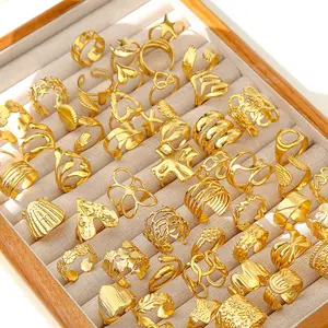 MW Wholesale Women Adjustable Open Stainless Steel 18k Gold Plated Ring Jewelry Waterproof Bulk Sale Women Geometric Gold Ring