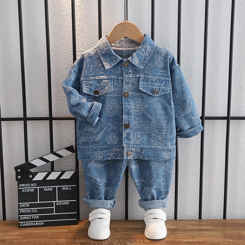 Wholesale 2022 hot sale cheap fall fashion short jacquard denim jacket and  casual jeans 2 piece set 1-6 year olds everyday wear From m.