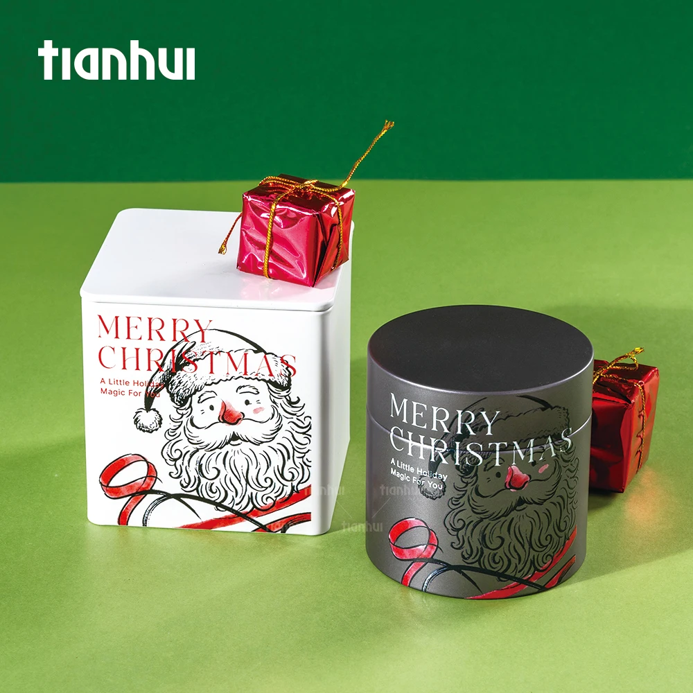 Tianhui Kaleng Logam Bulat Kedap Udara dengan Cetakan Khusus untuk Kemasan Hadiah Natal