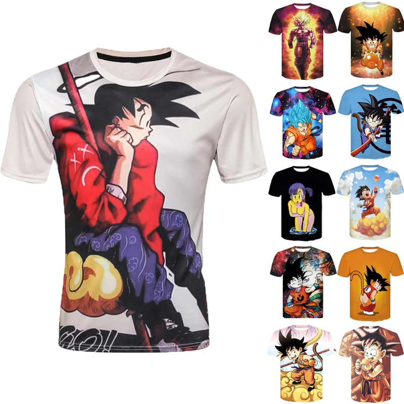Novo desenho animado Goku Dragon Ball 3d Impressão Digital T-shirt Elástica  de Manga Curta para Meninos e Meninas