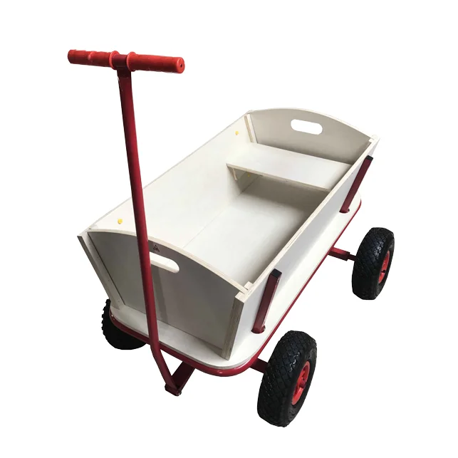 Red Outdoor Wagon ALL Terrain Pulling Children Kid Garden Cart Wood Railing Baby Wagon Tool Cart