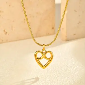 Smooth Hollow-out Heart Infinite Symbol Stainless Steel Pendant Necklace Jewelry Gold Plated Snake Chain Pendant Necklace