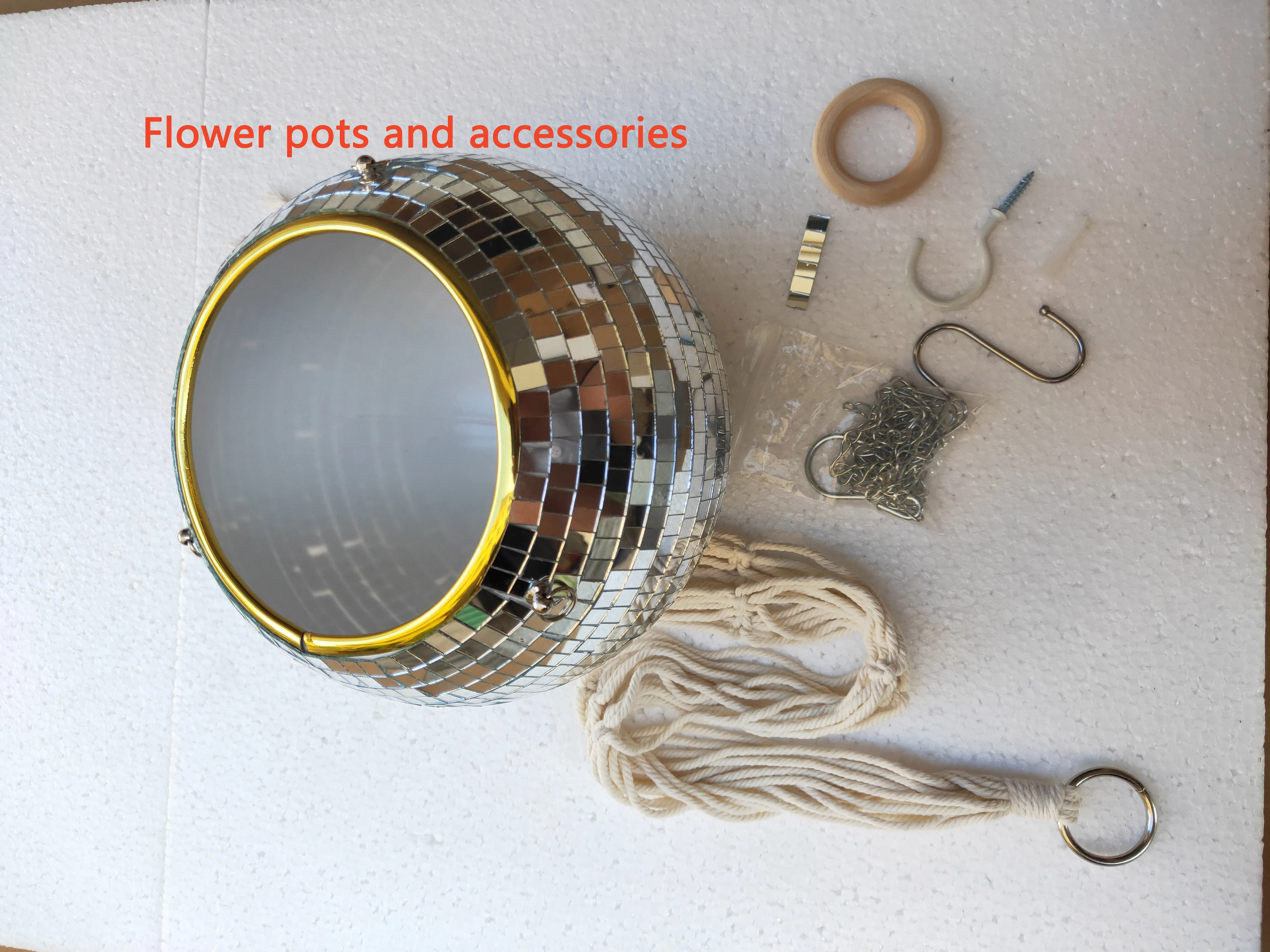 Glitter Ball Hanging Planter With Chain And Macrame Hanger Decoration