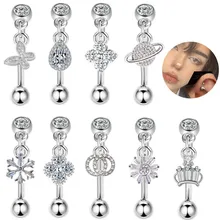 Zircon butterfly Bend the bar and nail Stainless steel piercing jewelry 16G Diamond setting Cochlear stud fashion Body jewelry