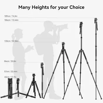 SmallRig CT190 Professional Video Tripod, 72" Camera Tripod with Leveling Base, Monopod Conversion, Video Tripod for Travel detail image