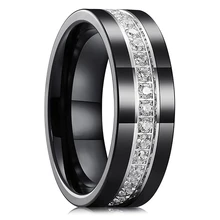 Men fashion jewelry cz diamond inlay black plated men tungsten carbide wedding band ring comfort it