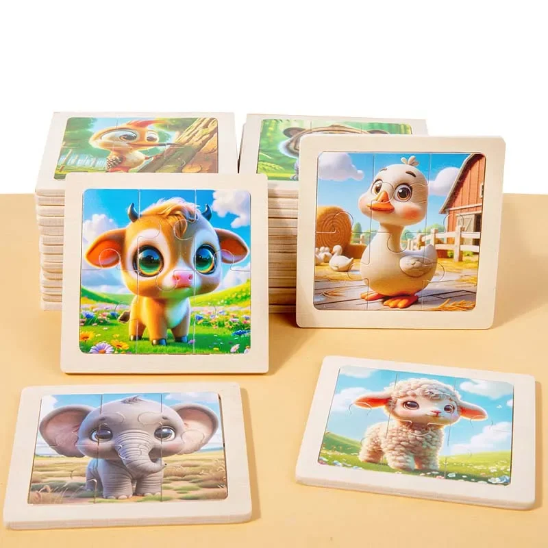 Harga pabrik Puzzle Kayu Anak-anak Uniseks Mainan Jigsaw Puzzle Hewan Kartun Kayu Bayi Edukasi untuk Anak Laki-laki dan Perempuan