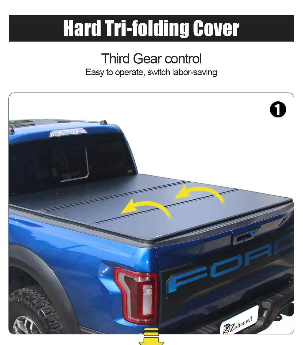 Black Hard Trifold Tonneau Cover For Universal Pickups 3part Tonneau Cover Quality 4x4 Full
