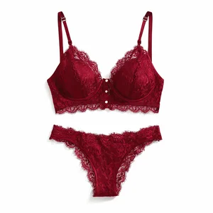 Top Hot Sexy Underwear with Decorative Front Gold Snap Buttons Intricate Floral Lace Overlay Women Lingerie for Sexy Panties