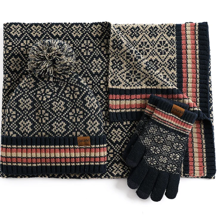 Зимний Теплый Набор для влюбленных акриловая вязаная шерстяная шапка шарф перчатки Комплект из трех предметов