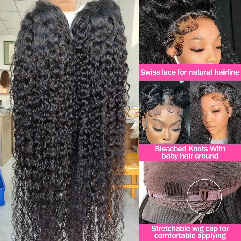 Parrucca frontale trasparente con onde profonde e sciolte da night club, HD Lace Water Curly Human Hair, chiusura in pizzo 5x5, per donne_voghion.com