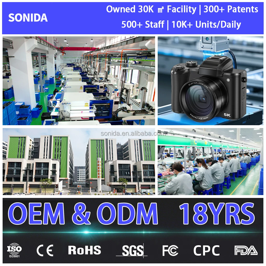 SONIDA Factory 2025 NEW 5K 64M Vintage Vloging Video Recorder Filters Digital Photo Camera