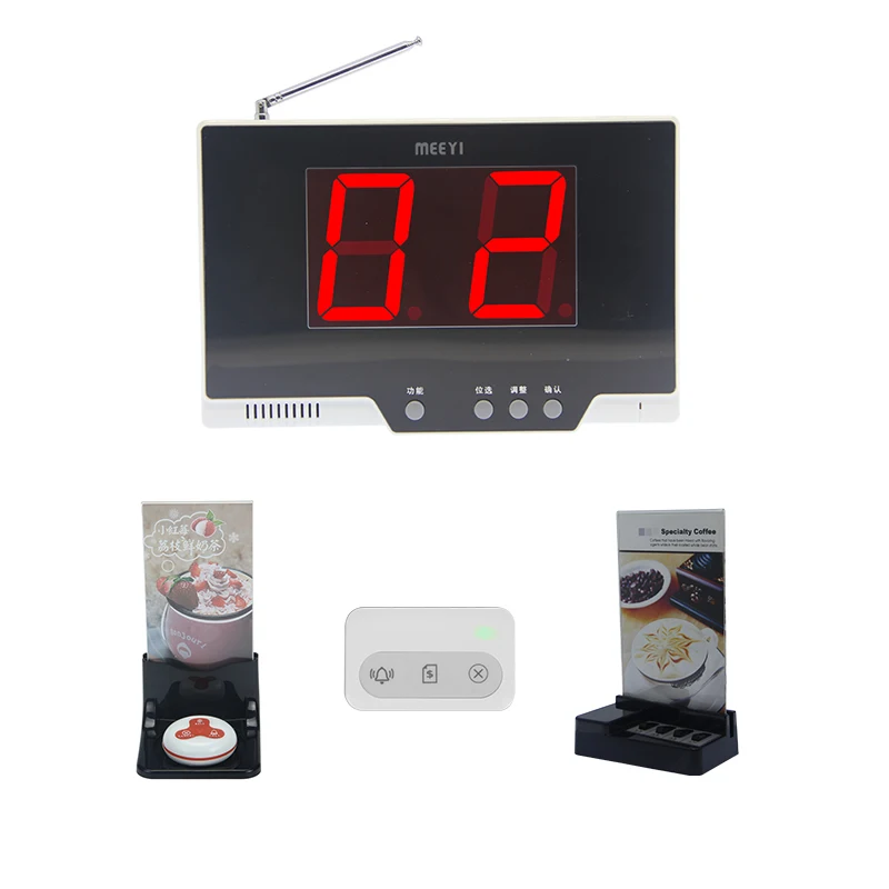 Meeyi Food Court Wireless Call System Waiter Call Button With Table Stand Menu Holder