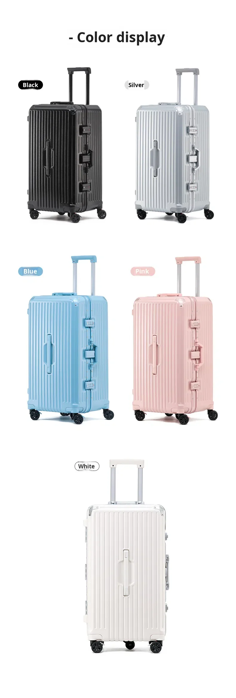 product aluminum frame luggage abspc hard shell travel case frosted anti scratch surface folding cup holder usb tsa lock suitcase-21