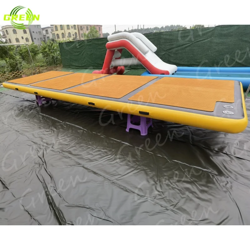 GREEN Inflatable Leisure Yacht Yoga Drop Stitch Platform Deck Hard Pvc Water Swim Pool Floating Dock Mat with Ladder for Lake