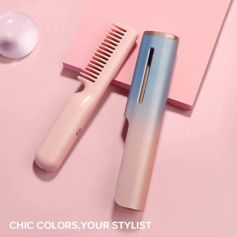Wireless Hair Straightener Heating Brush Hot Comb Usb Rechargeable Hair
