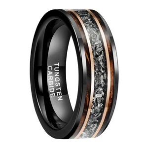 Coolstyle Jewelry 8mm Mens Womens Fashion Engagement Wedding Band Titanium Chip Whisky Wood Inlay Black Tungsten Carbide Rings