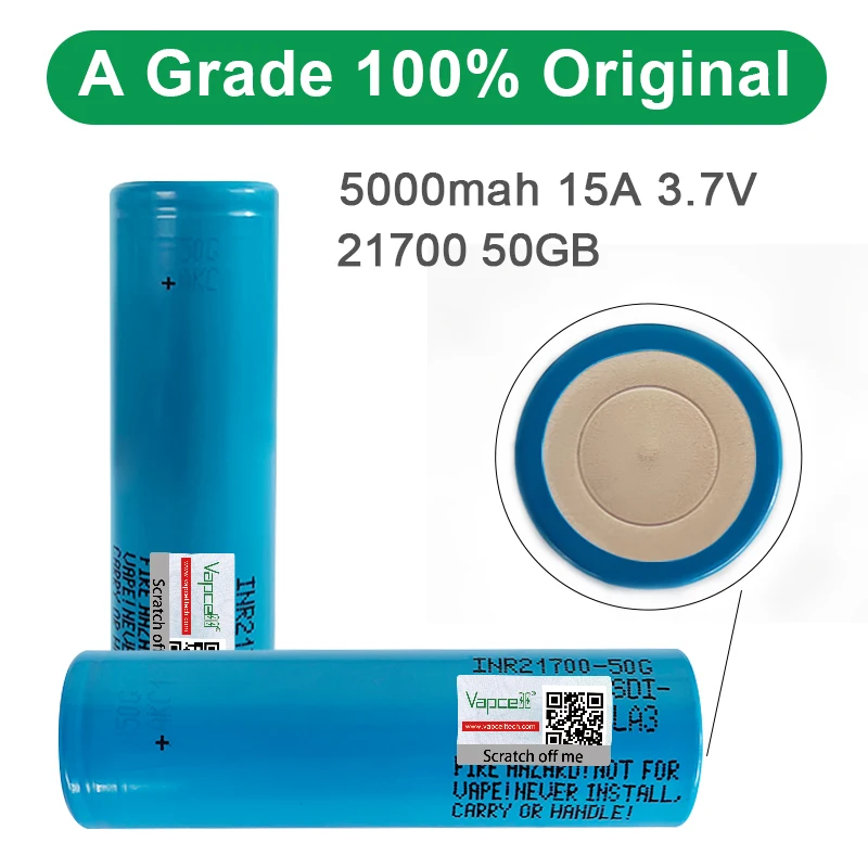 Inr21700 50gb 5000mah 15a 3.7v Rechargeable Flat Top Lithium Battery ...