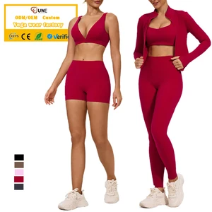 Hot Sale Solid Deep V Neck Bra Breathable Shorts 6 Piece Fitness Yoga Set Women Front Logo Lightweight Quick Dry Sports Suits