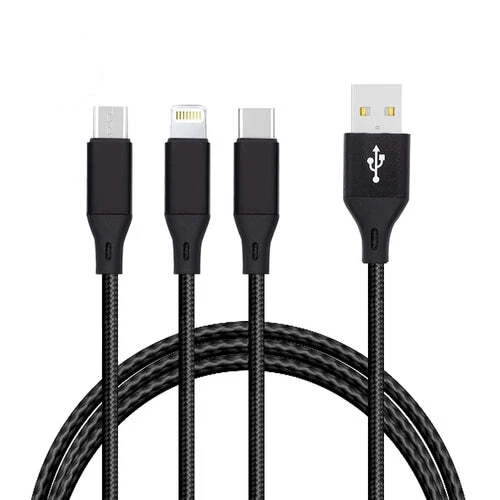 3-IN-1 USB Micro Type-C Charging Cable Nylon Metal Data Sync Cord