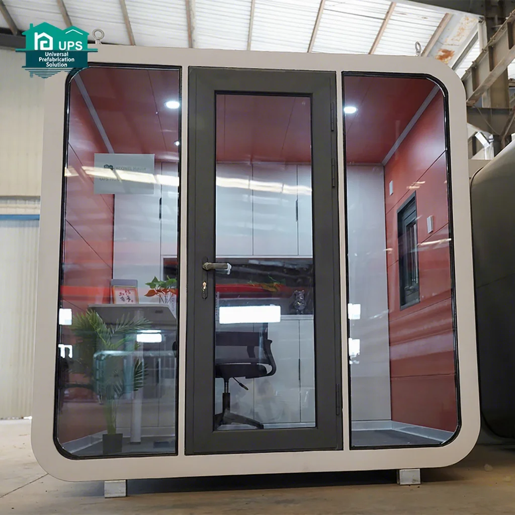 Mini kontenerowa, prefabrykowana biurka mobilna z płytą warstwową stalową, nowoczesny projekt, możliwa do dostosowania wielkość dla kabiny Apple